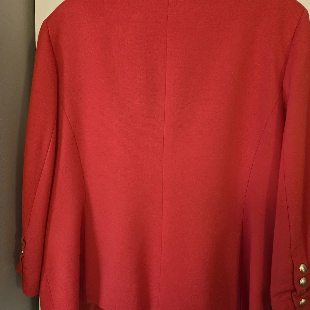 Nine West Bright Poppy Red/Orange Women's Brass Button Blazer - Picture 7 of 13